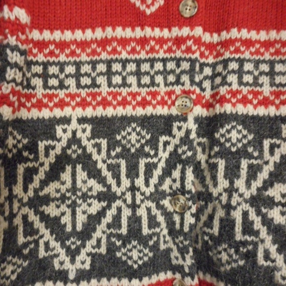 Eddie Bauer Red/Grey/cream Wool Cardigan Sweater - Picture 4 of 6